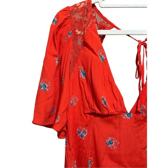 🌺NEW Free People Mockingbird Coral Red Floral Print Backless Mini Dress Sz 6 - Picture 9 of 14